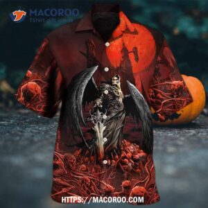 halloween skull dark blood night scary hawaiian shirt 1