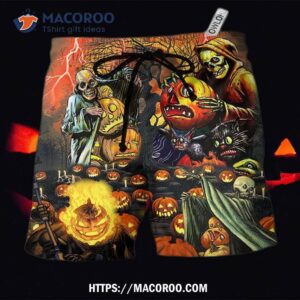 halloween skull dark pumpkin scary hawaii shorts 0