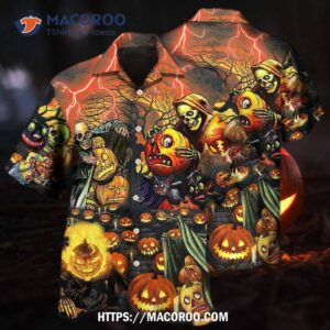 halloween skull dark pumpkin scary hawaiian shirt 2