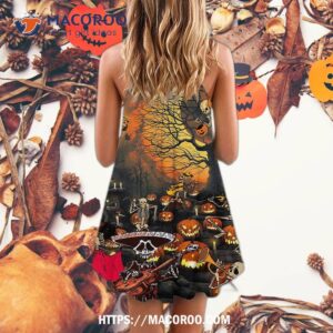 halloween skull darkness night summer dress 3
