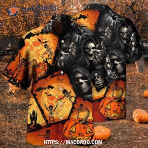 halloween skull pumpkin scary hawaiian shirt 2