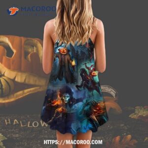 halloween skull pumpkin scary sky night summer dress 2