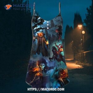 halloween skull pumpkin scary sky night summer dress 3