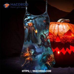 halloween skull pumpkin scary sky night summer dress 4