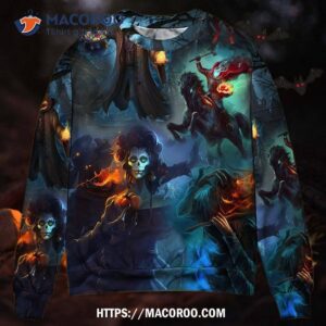 Halloween Skull Pumpkin Scary Sky Night Sweater