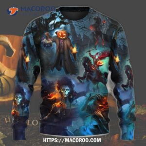 halloween skull pumpkin scary sky night sweater 3