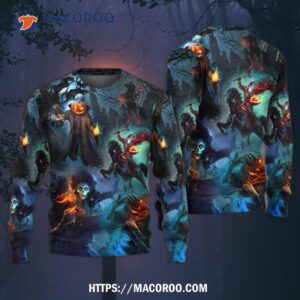 halloween skull pumpkin scary sky night sweater 5