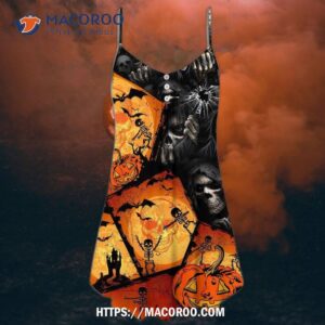 halloween skull pumpkin scary summer dress 3