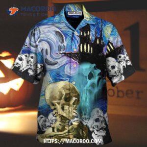 Halloween Skull Smoke Scream Starry Night Funny Boo Art Hawaiian Shirt