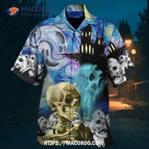 Halloween Skull Smoke Scream Starry Night Funny Boo Art Hawaiian Shirt