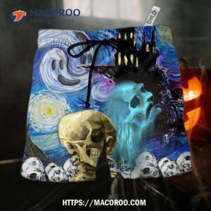 halloween skull smoke scream starry night funny boo art style hawaii shorts 0