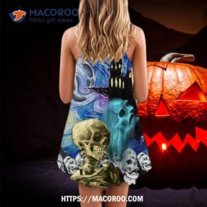 halloween skull smoke scream starry night funny boo art style summer dress 2