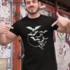 Halloween Swarm Of Bats Full Moon Spooky Vintage Art Graphic Shirt