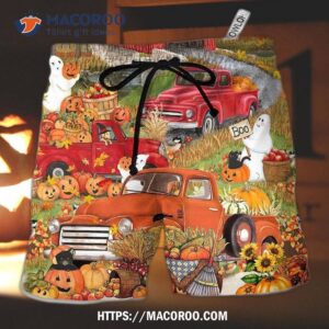 Halloween Truck With Pumpkin In Town Hawaii Shorts