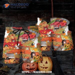 Halloween Truck With Pumpkin In Town Hawaii Shorts