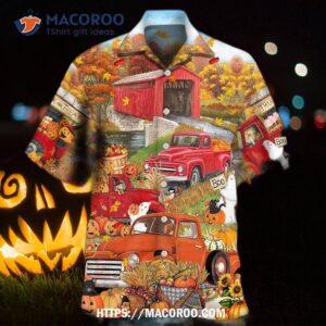 Halloween Truck With Pumpkin In Town Hawaiian Shirt