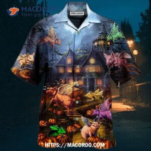 Halloween When Pigs Fly Night Hawaiian Shirt