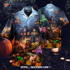Halloween When Pigs Fly Night Hawaiian Shirt