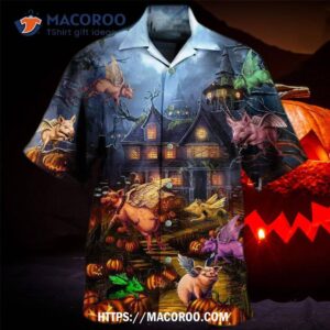 halloween when pigs fly night hawaiian shirt 2