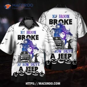 halloween witch my broom broke hawaiian shirt 2