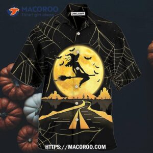 halloween witch on a dark desert highway hawaiian shirt 0