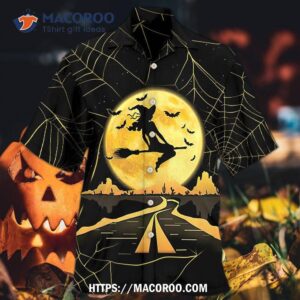 halloween witch on a dark desert highway hawaiian shirt 1