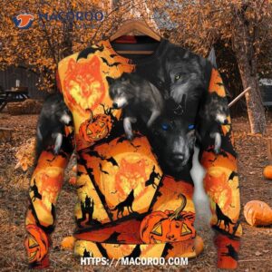 halloween wolf pumpkin scary sweater 4