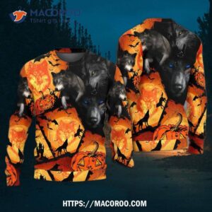 halloween wolf pumpkin scary sweater 5