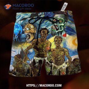 halloween zombie crazy starry night funny boo art style hawaii shorts 0