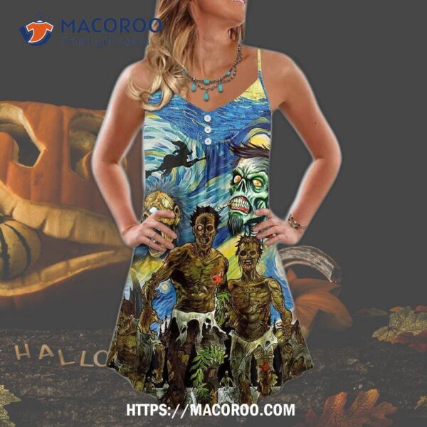 Halloween Zombie Crazy Starry Night Funny Boo Art Style Summer Dress