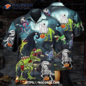 halloween zombie saurus scary hawaiian shirt 2
