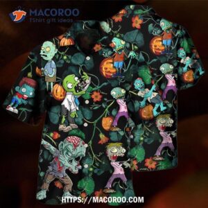 halloween zombie tropical pumpkin scary hawaiian shirt 2