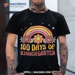 Happy 100 Days Of Kindergarten Teachers Kids Retro Groovy Shirt