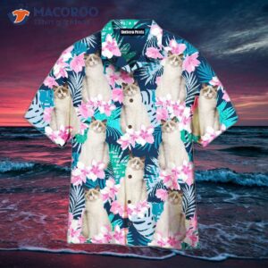 happy cat and beautiful flower tropical pattern hawaiian shirts 0