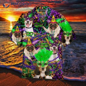 Happy Dogs, Mardi Gras Patterned Hawaiian Shirts