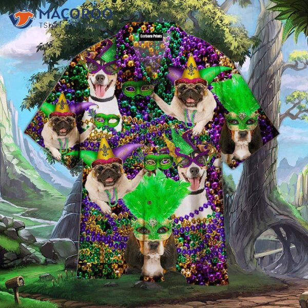 Happy Dogs, Mardi Gras Patterned Hawaiian Shirts