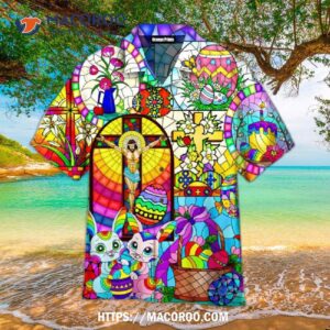 Happy Easter Day Bunny Jesus Stained Glass Hawaiian Shirt