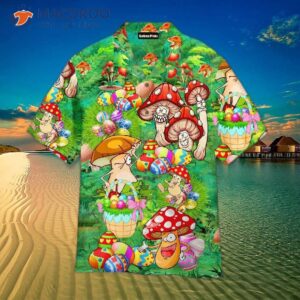 Happy Easter Hippie Mushroom Red And Green Hawaiian Shirts