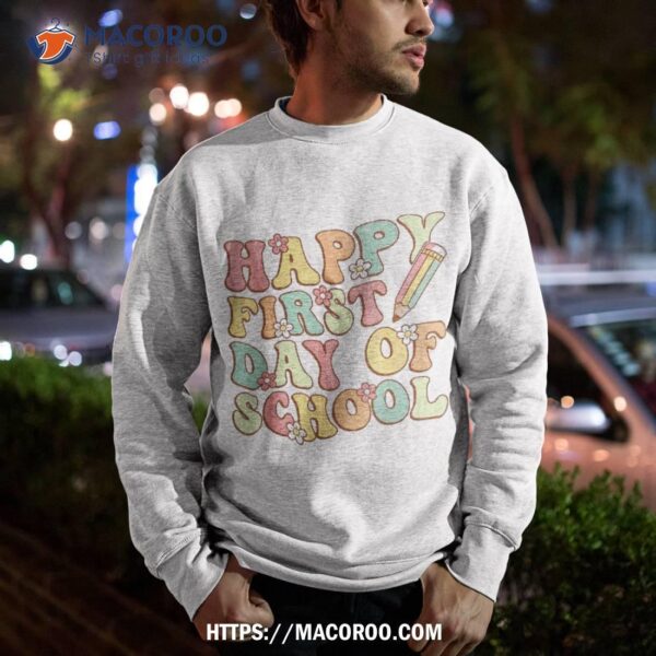 Happy First Day Of School Back To Teacher Kids Retro Shirt