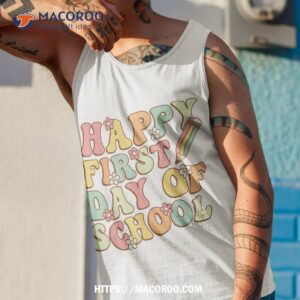 happy first day of school back to teacher kids retro shirt tank top 1