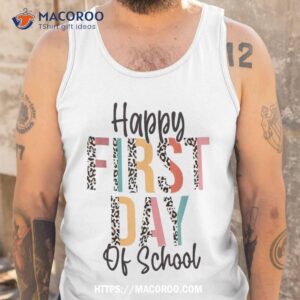 happy first day of school leopard back to school teacher shirt tank top