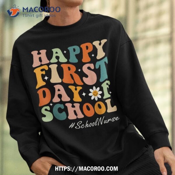 Happy First Day Of School Nurse Groovy Retro Back To School Shirt