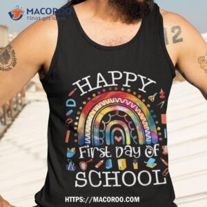 happy first day of school rainbow leopard teacher student shirt tank top 3