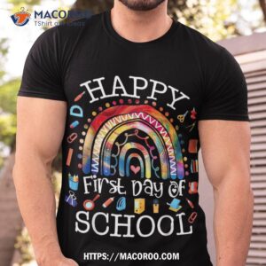 happy first day of school rainbow leopard teacher student shirt tshirt