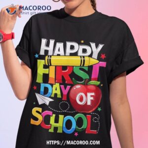 happy first day of school teacher girls boys back to shirt tshirt 1