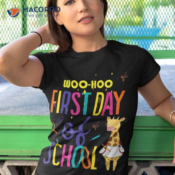 Happy First Day School Cute Giraffe Back To Shirt