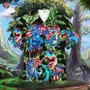 Happy Fourth Of July Outfit: Independence Day Dinosaurs Patriotic Hawaiian Shirts