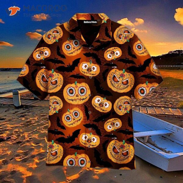 Happy Halloween Pumpkins Pattern Yellow And Brown Hawaiian Shirts