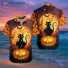 Happy Halloween With Black Cats And Orange Hawaiian Shirts!