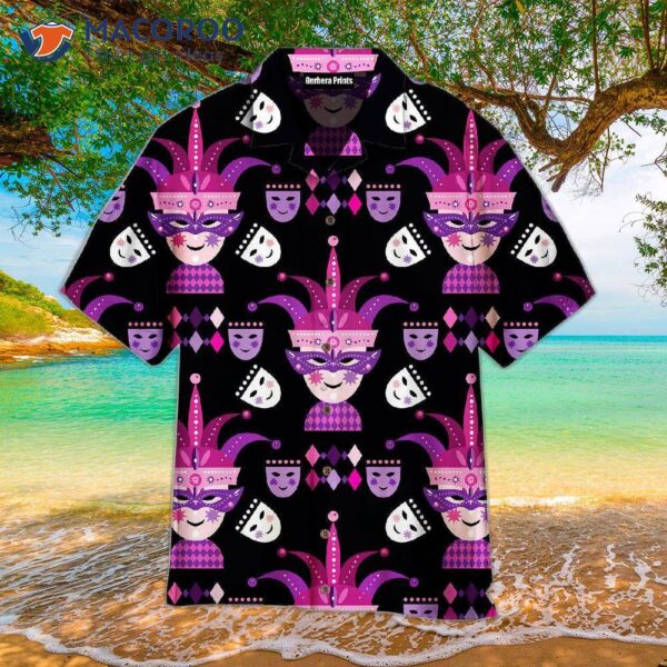 Happy Mardi Gras Purple Patterned Violet And Black Hawaiian Shirts